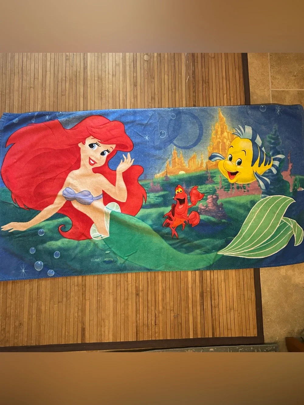 Disney Ariel and Flounder Summery 100% Cotton Bath Towel Great for the Pool